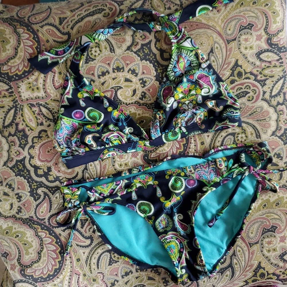 Navy Blue Boho Bikini, size Small